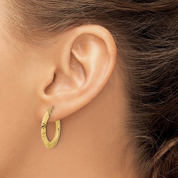 14K Polished and Diamond-cut Knife Edge Hoop Earrings - Picture 3 of 4